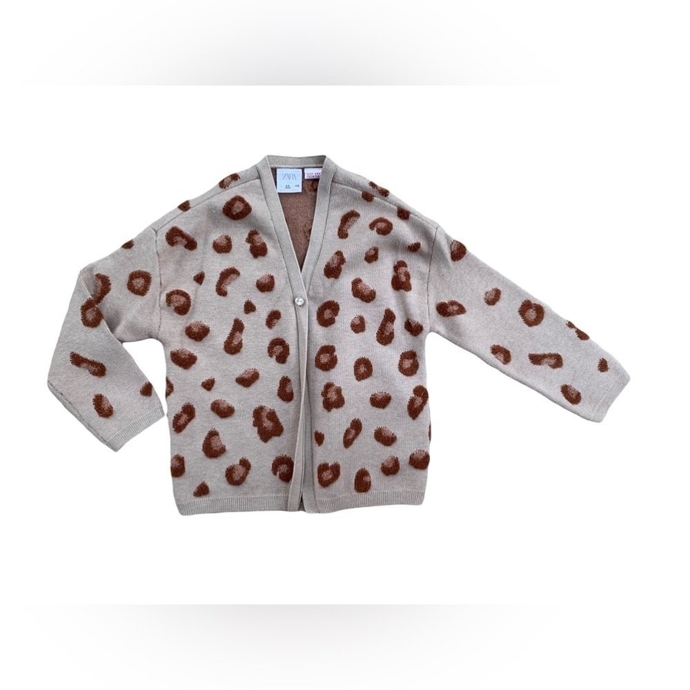 Zara Size 4-5 Years Textured Leopard Print Knit Cardigan Sweater